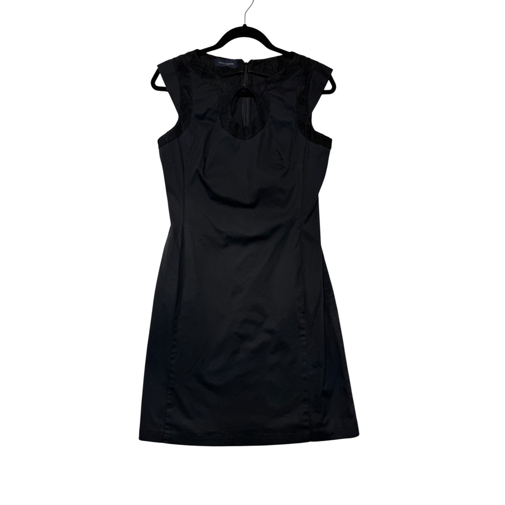 Piazza Sempione Black Keyhole Sheath Dress Italian Cotton Blend Size 42 IT 6 US
